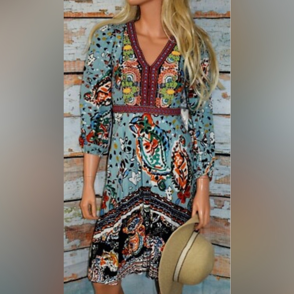 Anthropologie Akemi + Kin Karmina beaded dress with multicolored floral print